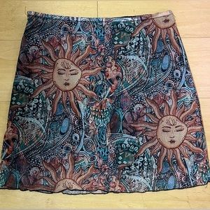 SHEIN Size Large Skirt Teal and Orange Sun Lotus with Black Slip
